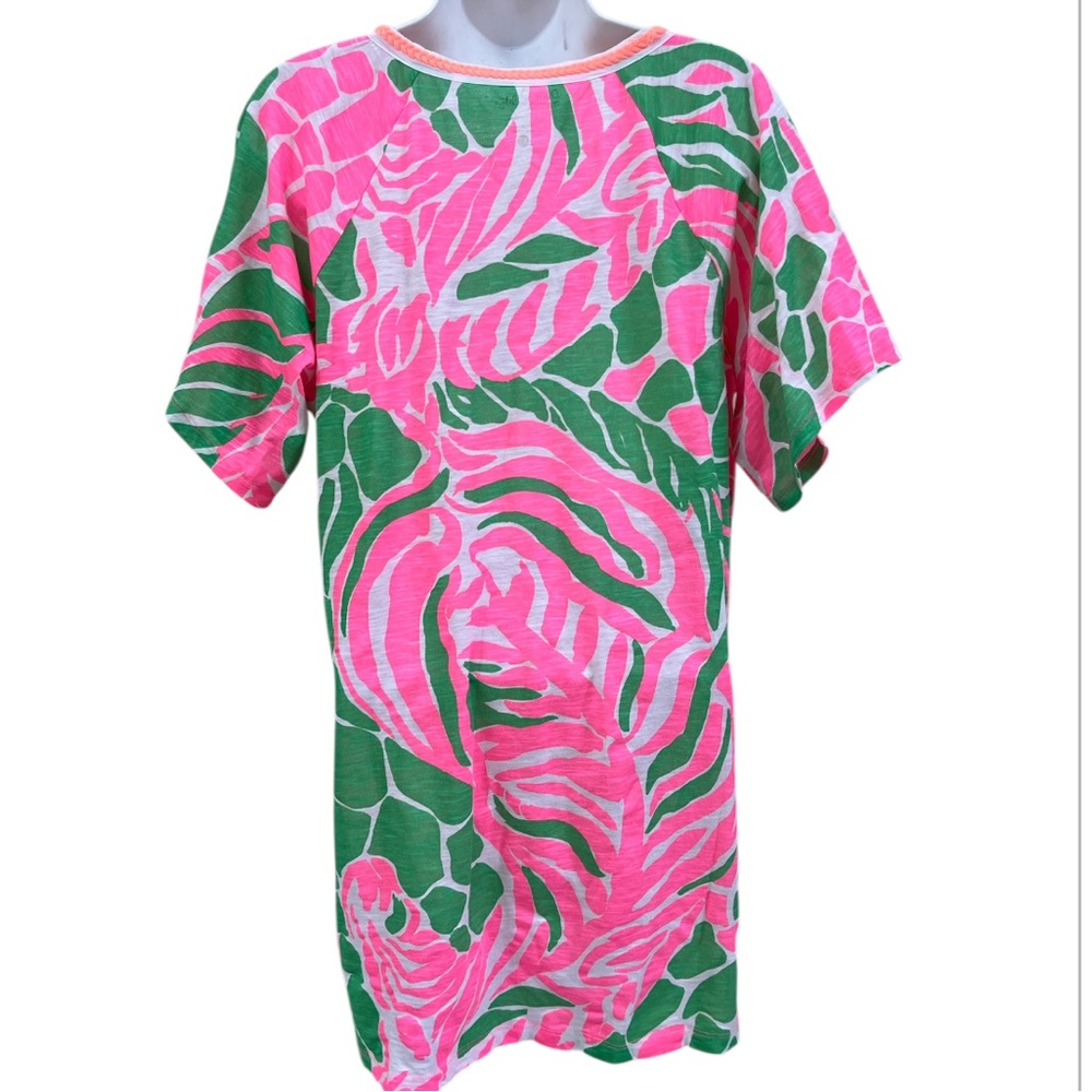 Lilly Pulitzer Bonita Cover Up Dress Tunic V Neck Mini Cotton Pink Green XS - Picture 4 of 10
